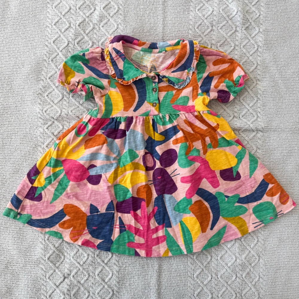 Next Short Sleeve Multicolor Toddler Dress with Peter Pan Collar 12-18M